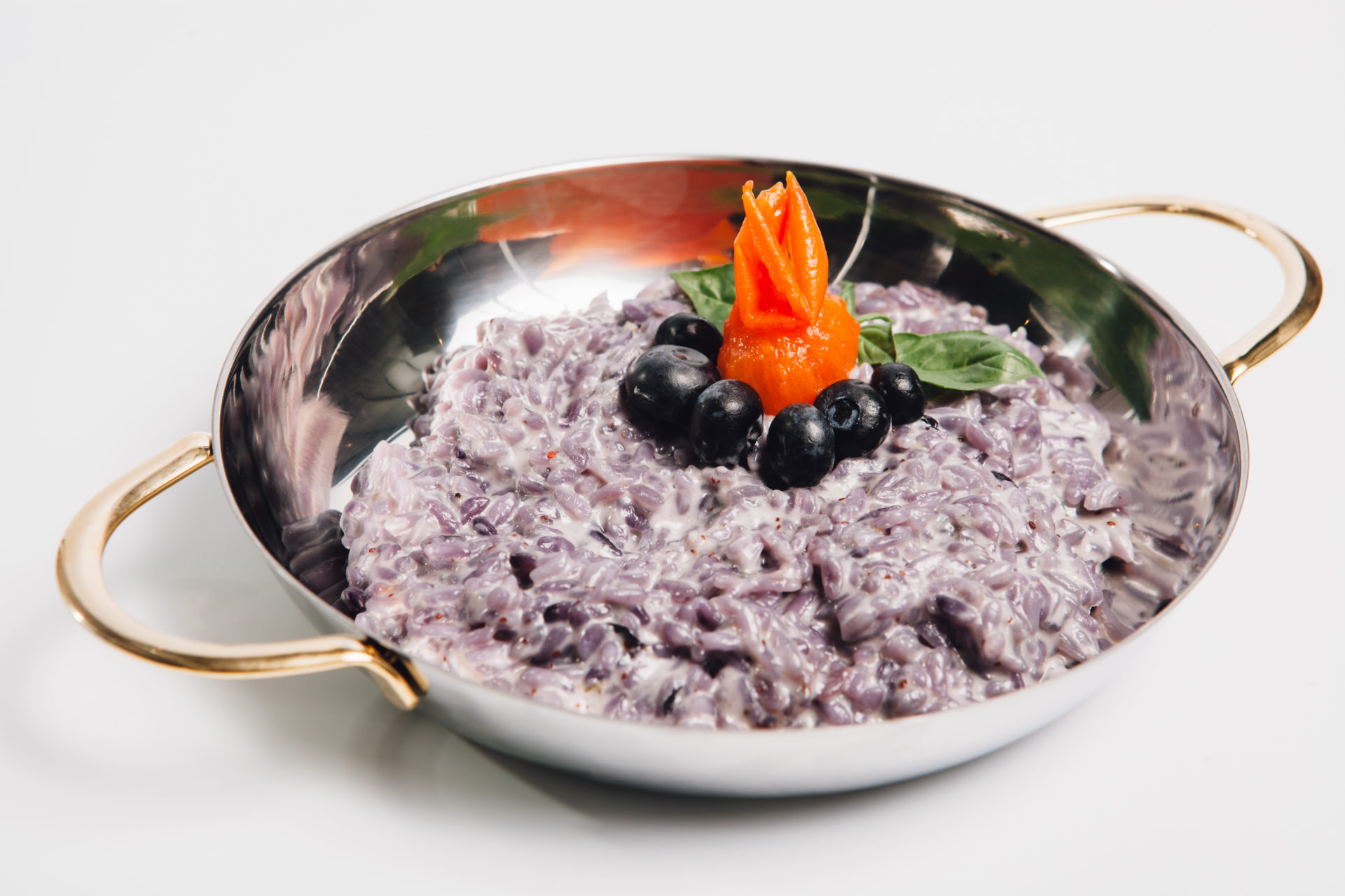 Metal,Bowl,With,Rice,And,Blueberry