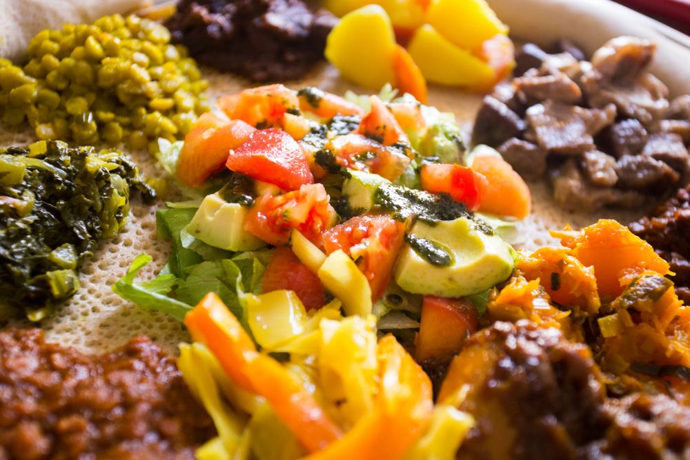Ethiopian,Injera,With,Food.,The,Injera,Or,Inyera,Is,A